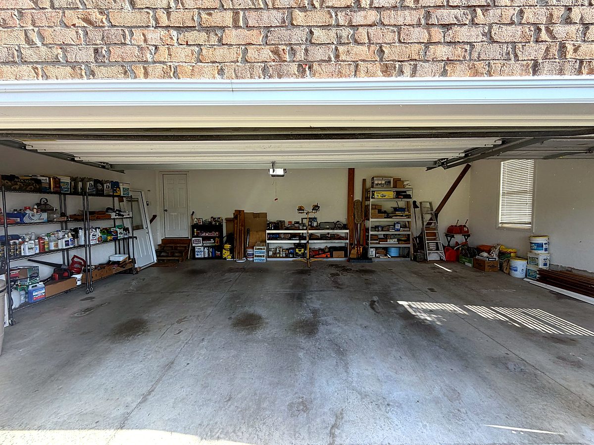 Garage exterior view through open doors